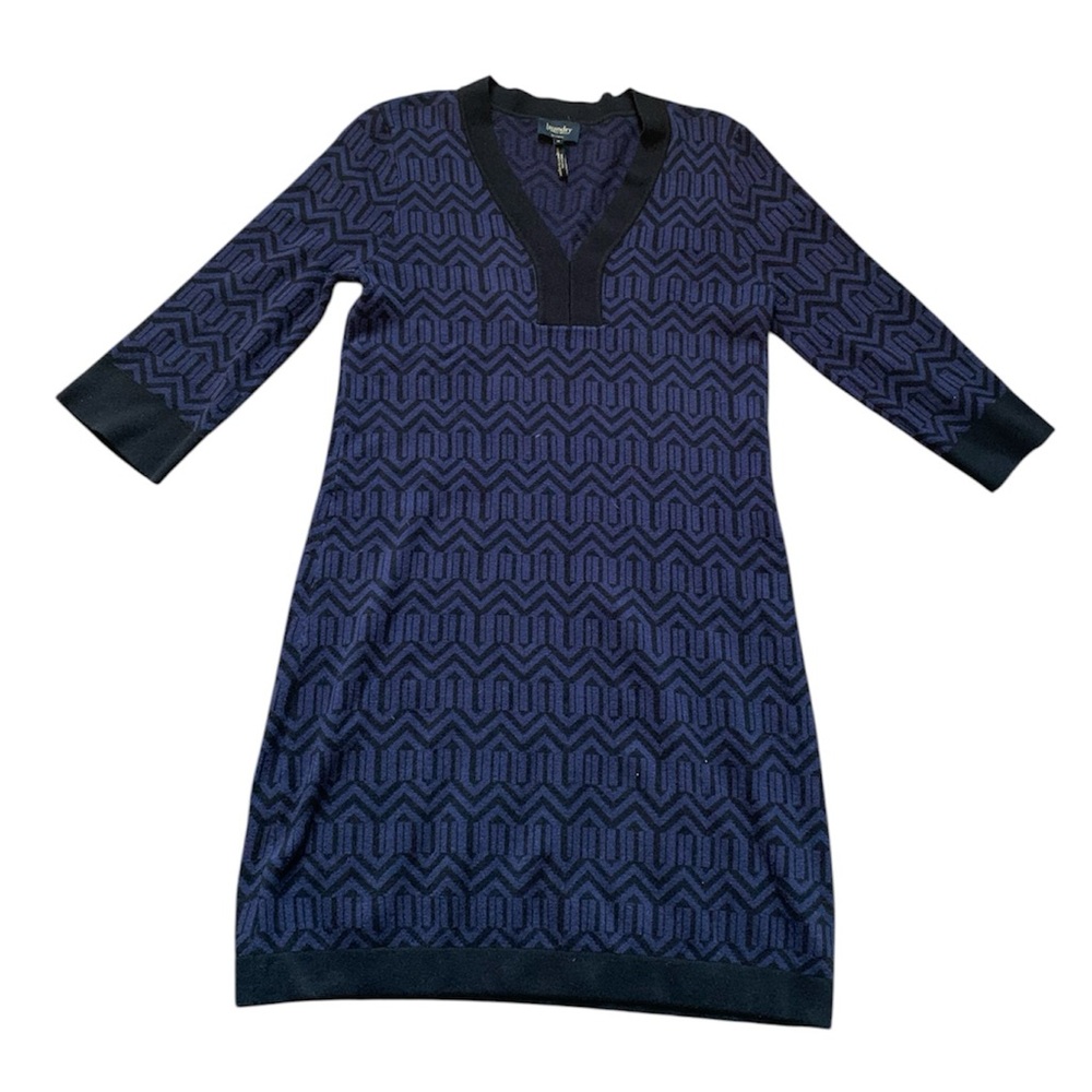 Laundry by Shelli Segal Women's Purple Black Geometric Print Sweater Dress M